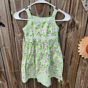 Gingham Green Classic Vintage Dress Floral Sleeveless Girls Size 6X Button Back